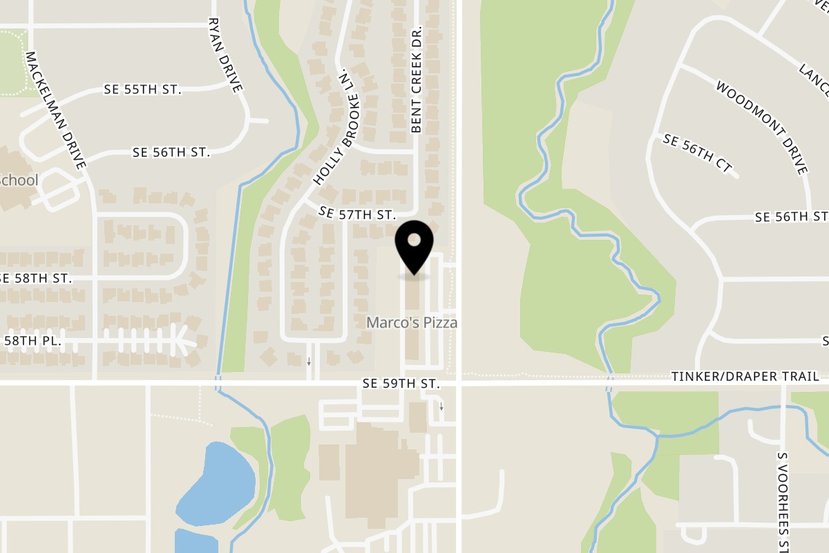 Map showing the location of Blake's Barbecue on 5801 S Sooner Rd Suite D in Oklahoma City